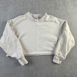 Offline by Aerie Cropped Sweatshirt Cream White Crew Neck Raw Hem Womens Small